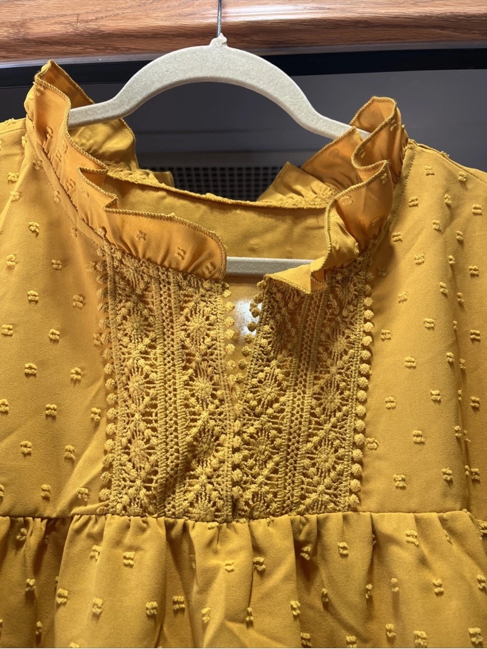 SHEIN CURVE Mustard Yellow Ruffle Yoke Top - Picture 4 of 12